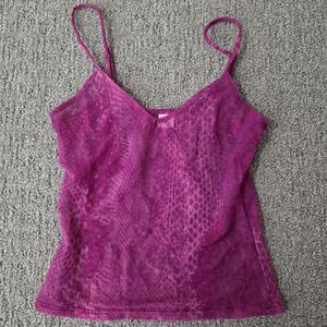 Express Vintage Y2K Mesh Snakeskin Lace Crop Cami Sheer Tank Womens S